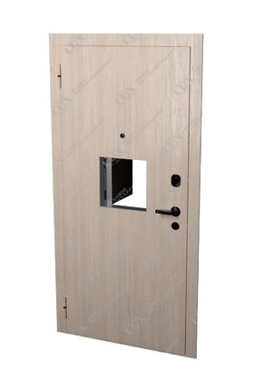 кассовая дверь с окошком и глазком, отделка ламинат